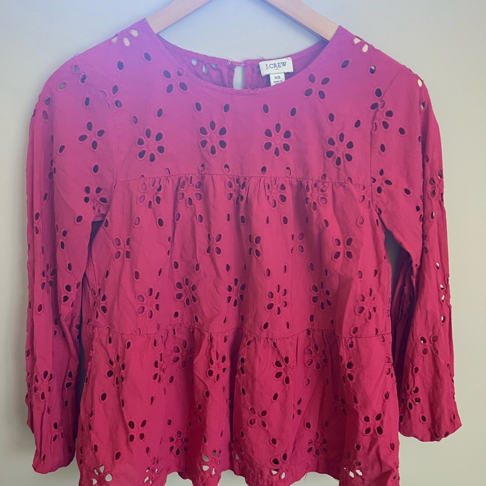 J. Crew Women's Pink Eyelet Top